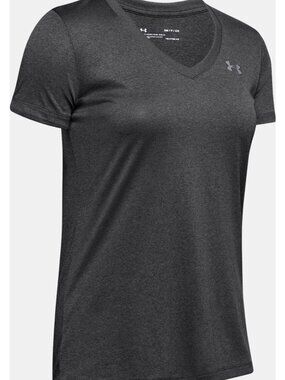 Under Armour Womens XL Tee V-Neck Charcoal Gray HeatGear Semi-Fitted Sporty